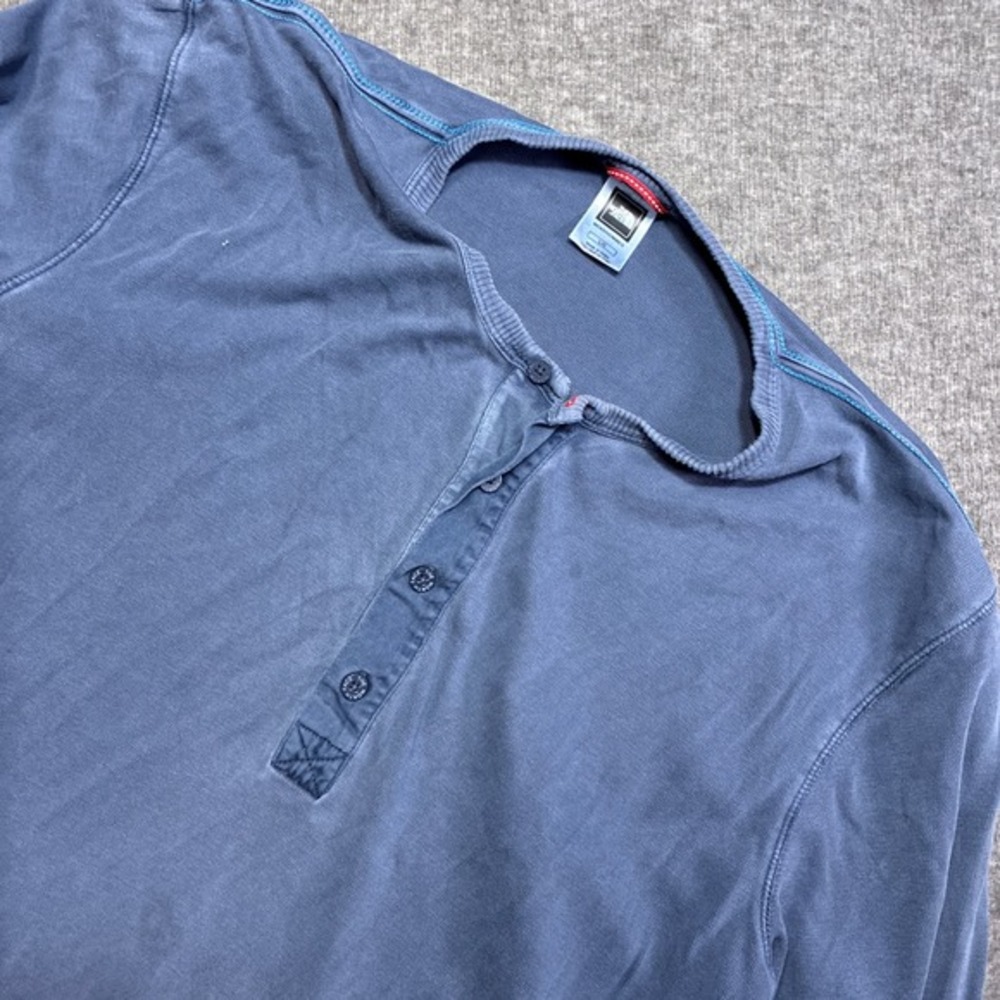 Vintage The North Face‎ Henley Shirt Mens Large Blue Long Sleeve Elbow Patch